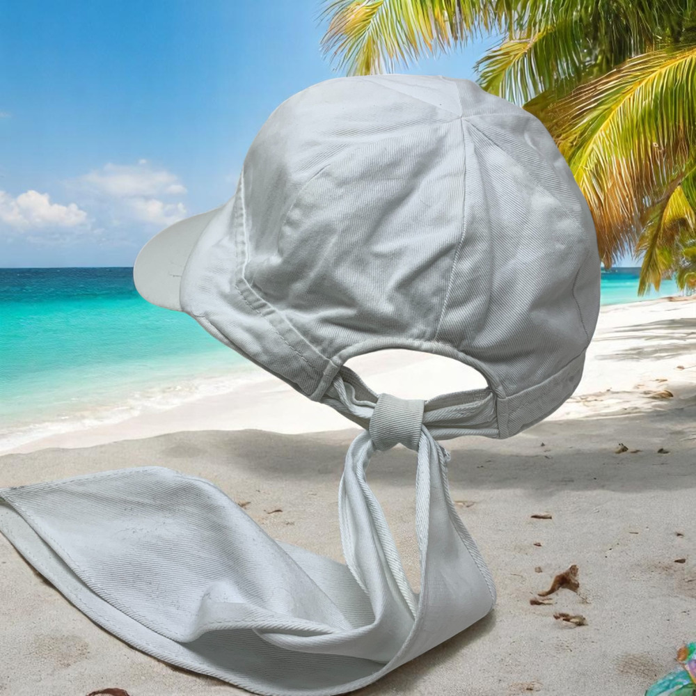 Vintage Bechamel White Cotton Tie Back Extra Long Brim Sun Beach Hat Hong Kong - Picture 3 of 7